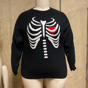 ModCloth Halloween Spooky Black Skeleton Ribcage Heart Sweater